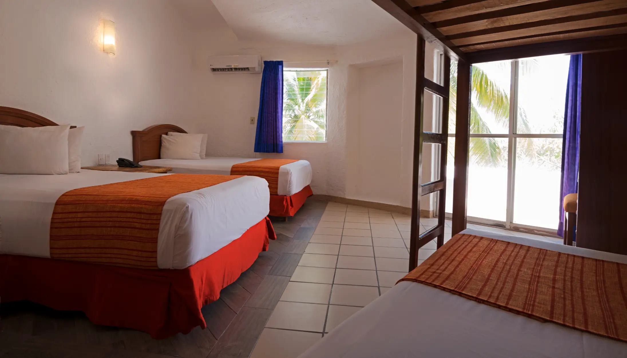 Two double beds with bunk